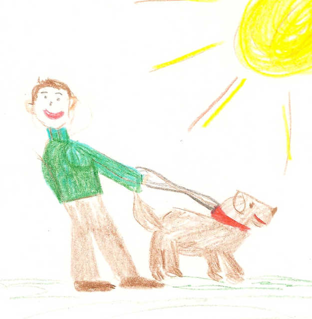 Illustration of man walking dog